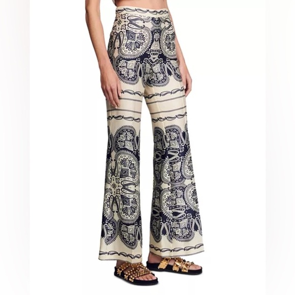 SANDO Teylor Paisley Pants PATTERNED FLOATY TROUSERS Size 40 Navy Ivory 6 8 38 - Picture 8 of 16